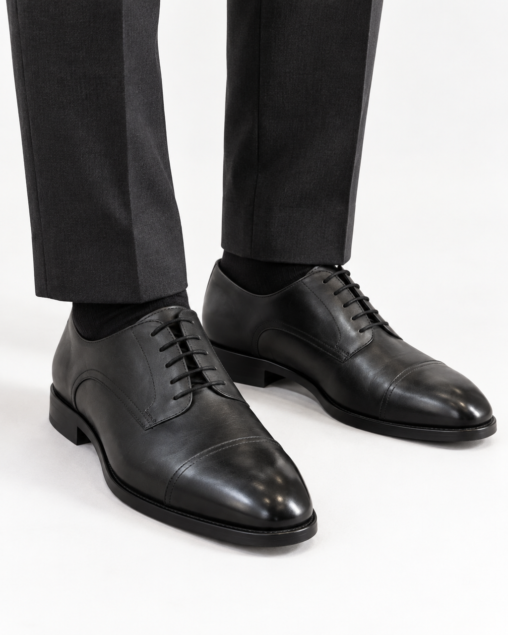 ARCON Classic Black Cap-Toe Derby Shoes