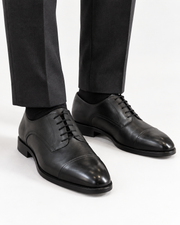ARCON Classic Black Cap-Toe Derby Shoes