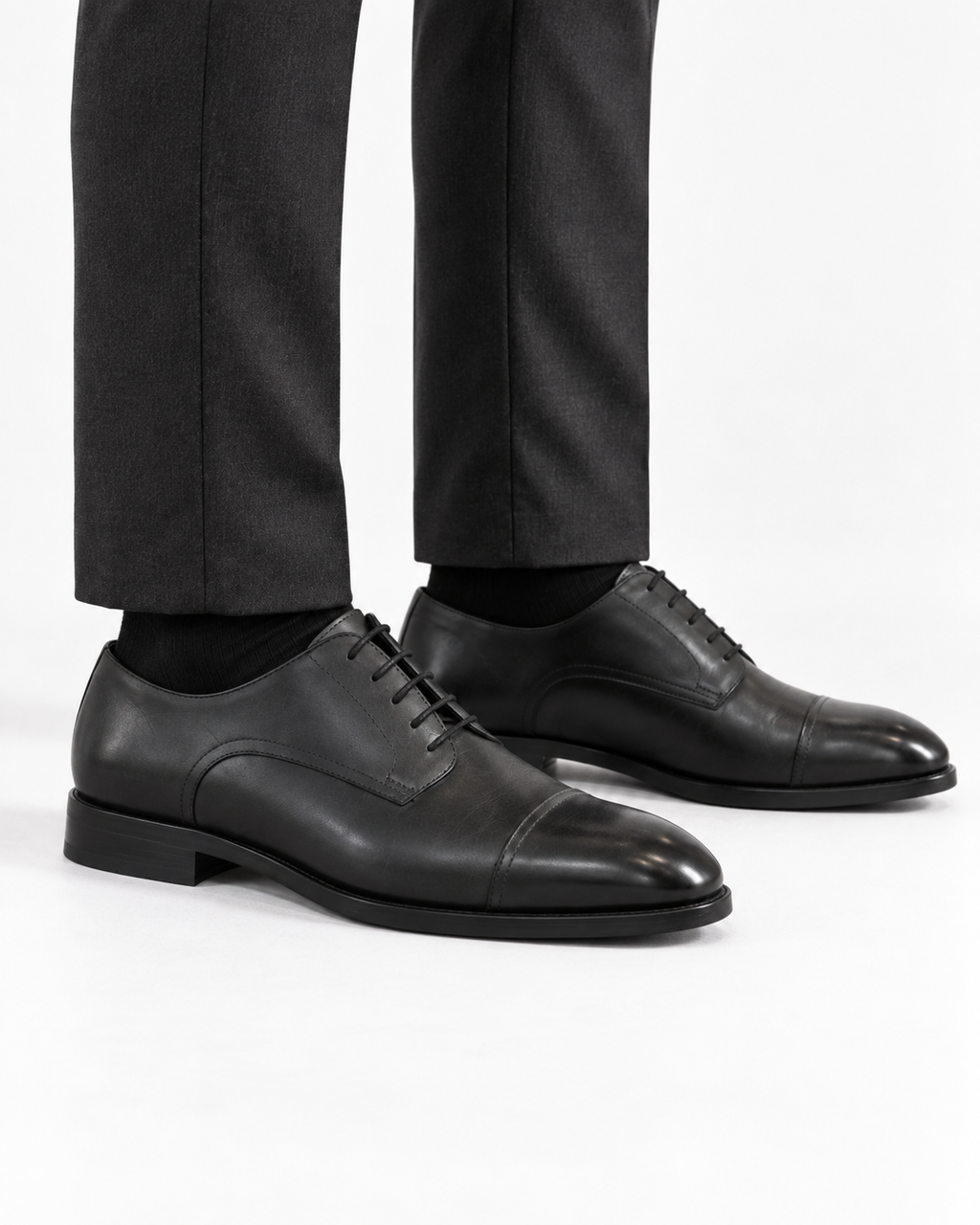 ARCON Classic Black Cap-Toe Derby Shoes