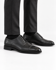 ARCON Classic Black Cap-Toe Derby Shoes