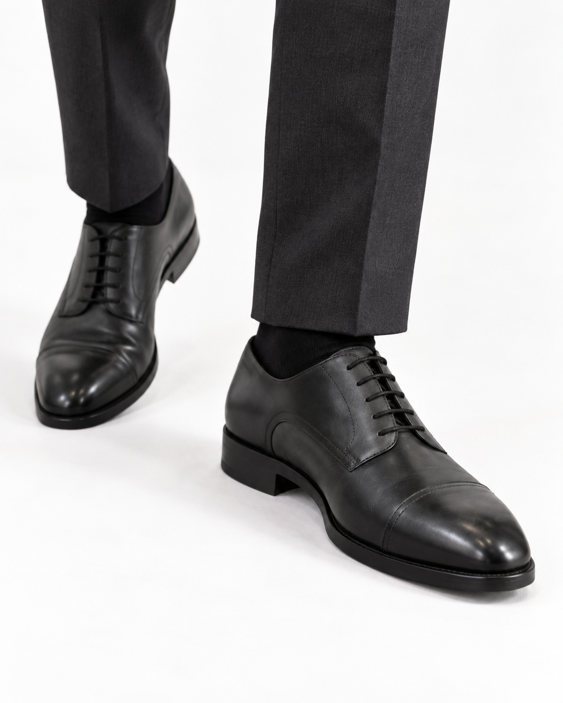 ARCON Classic Black Cap-Toe Derby Shoes