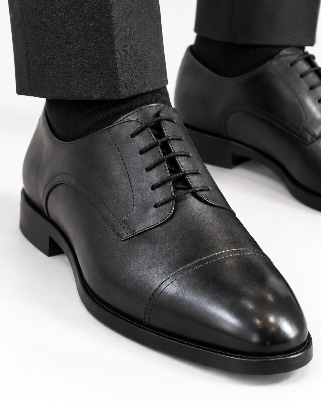 ARCON Classic Black Cap-Toe Derby Shoes