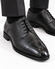 ARCON Classic Black Cap-Toe Derby Shoes