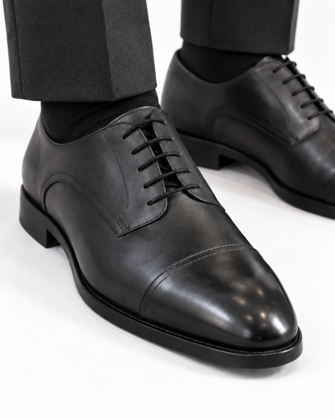 ARCON Classic Black Cap-Toe Derby Shoes