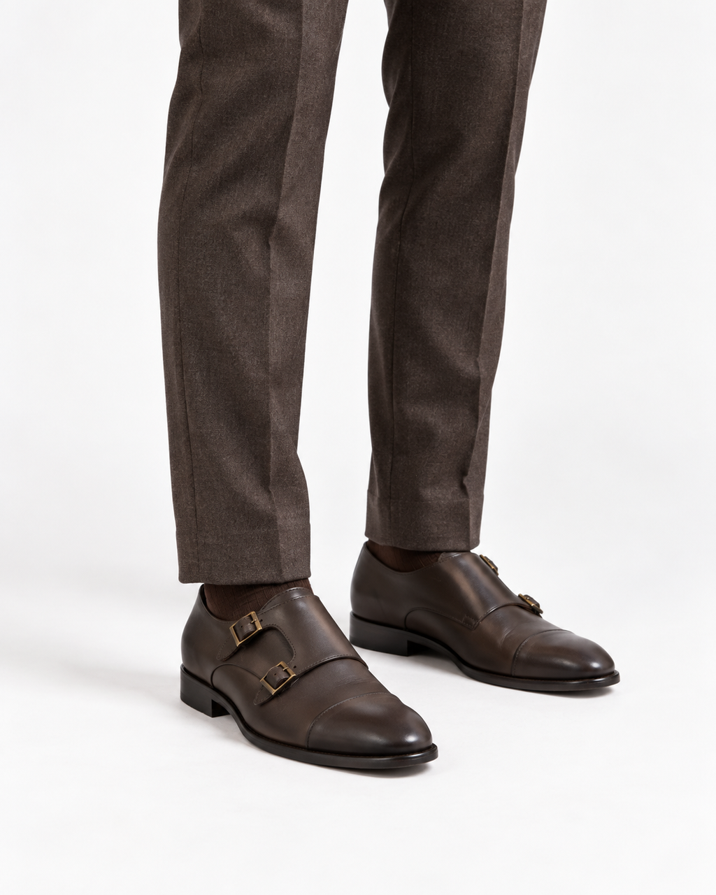 ARCON Classic Brown Double Monk Strap Shoes
