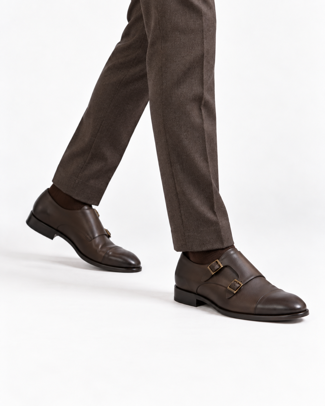 ARCON Classic Brown Double Monk Strap Shoes