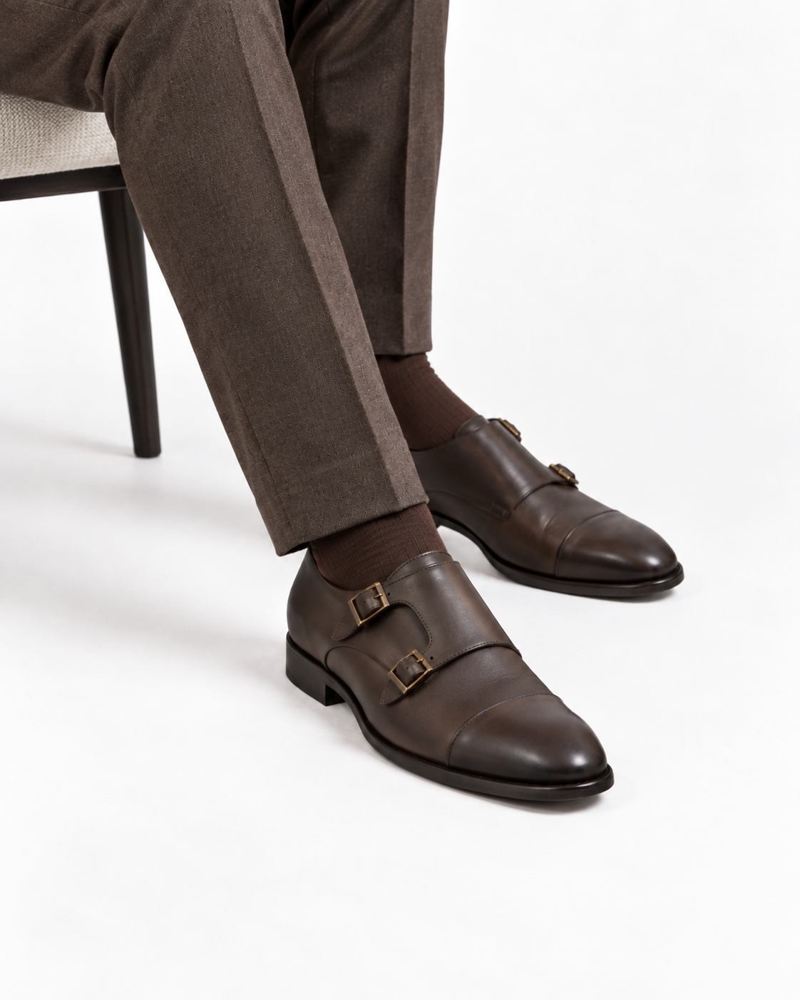 ARCON Classic Brown Double Monk Strap Shoes