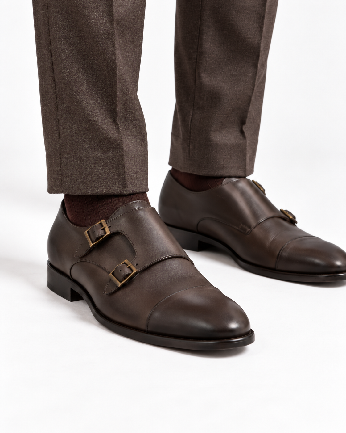 ARCON Classic Brown Double Monk Strap Shoes