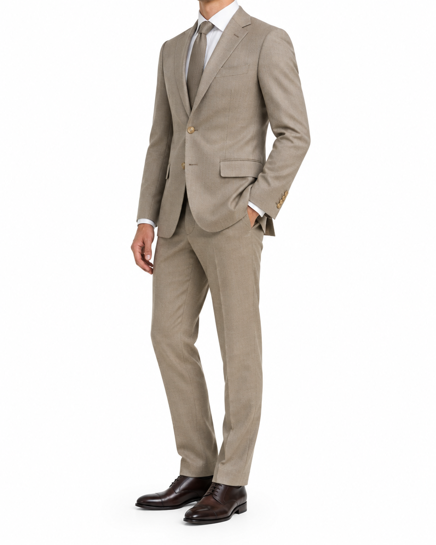 Arcon Taupe Textured Suit three-quarter view