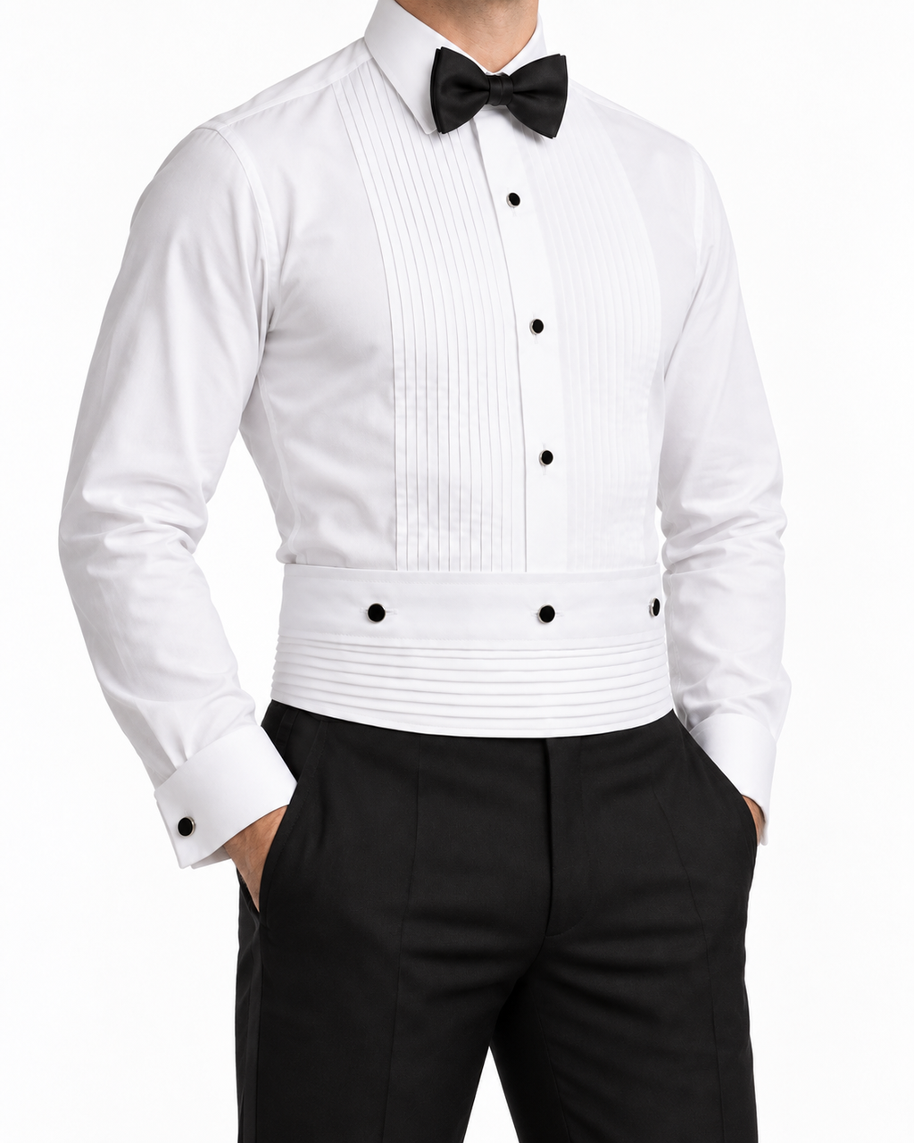 Milano White Pleated Tuxedo three-quarter view
